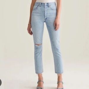 Agolde Blue High Rise Straight Crop Jeans